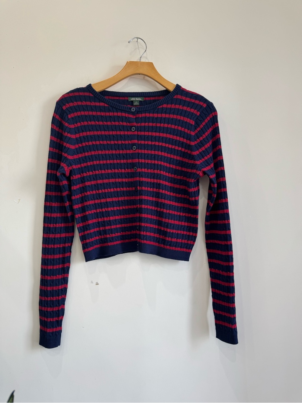 wild fable Navy and Pink Striped Ribbed Henley Cardigan